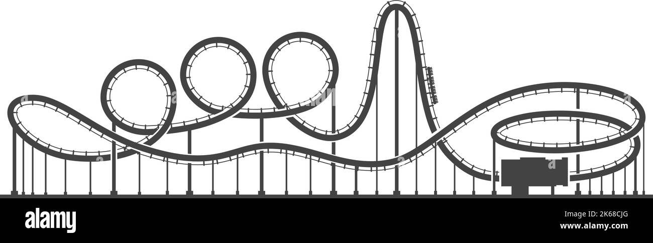 Icono de la montaña rusa de ferrocarril. Silueta negra en el parque Ilustración del Vector