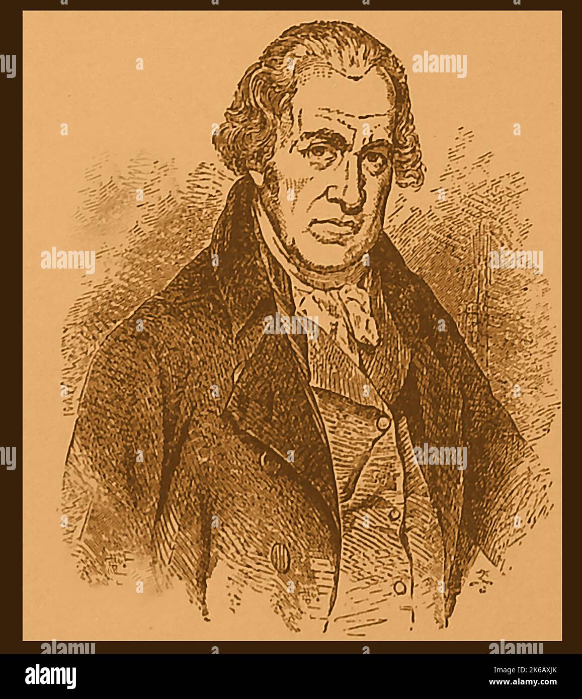 Un retrato Victoriano grabado de James Watt (1736-1819) inventor, ingeniero, y químico escocés . Mejoró la máquina de vapor de Thomas Newcomen con su propia máquina de vapor Watt en 1776, y fue un pionero de la Revolución Industrial. Foto de stock