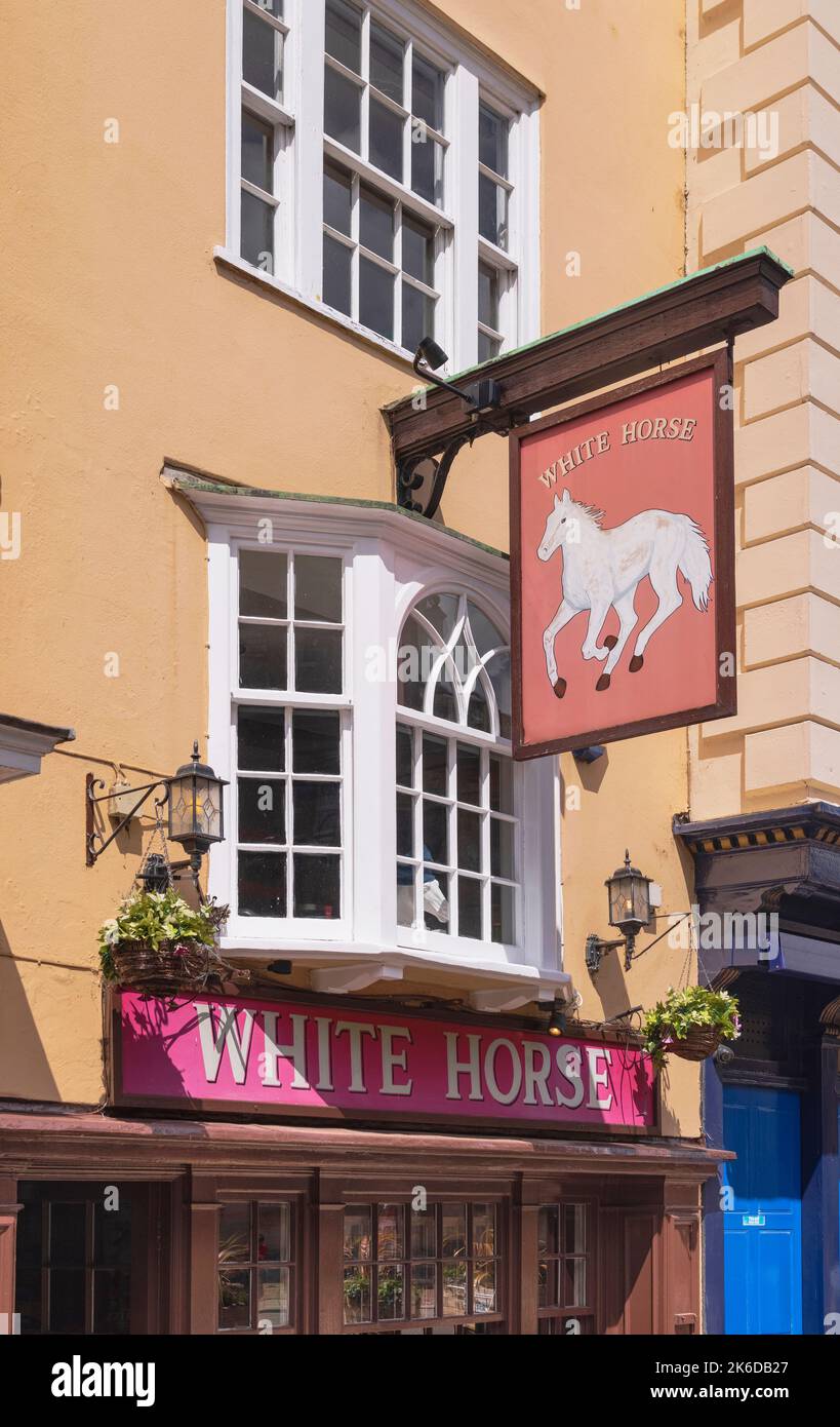 Inglaterra, Oxfordshire, Oxford, The White Horse Pub - un lugar de rodaje para la serie de detectives Inspector Morse y Lewis. Foto de stock
