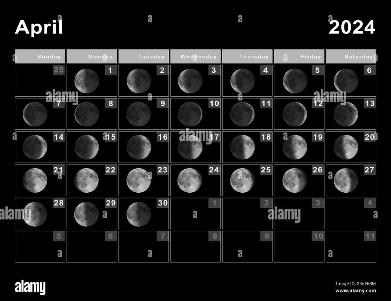 Abril 2024 Calendario lunar, Ciclos lunares, Fases lunares Fotografía