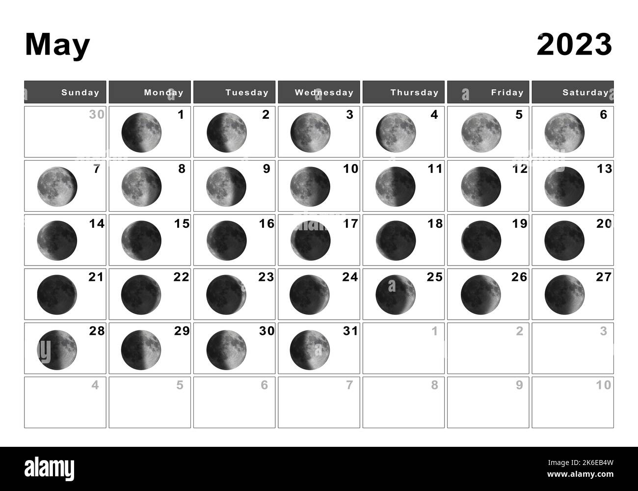 Ciclo Lunar Mayo 2023 Lunar phases 2023 Imágenes recortadas de stock - Alamy