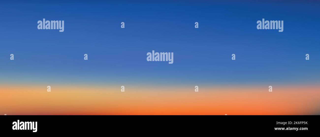 Amanecer o Puesta de sol crepúsculo azul y naranja degradado color del cielo, amplia bandera espectacular crepúsculo paisaje para cuatro estaciones de fondo Ilustración del Vector