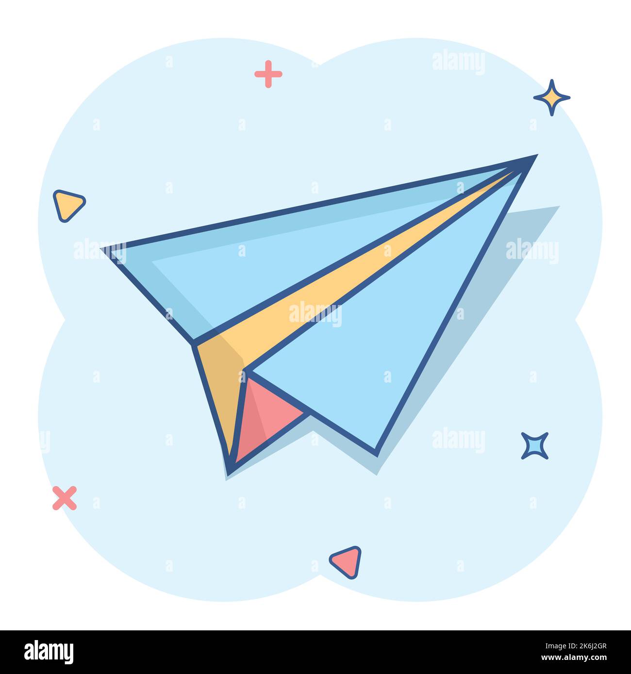 Icono de aviones de papel en el cómic de estilo. Avión vector ilustración  de dibujos animados sobre fondo blanco aisladas. Concepto de negocio de  vuelo efecto splash Imagen Vector de stock -