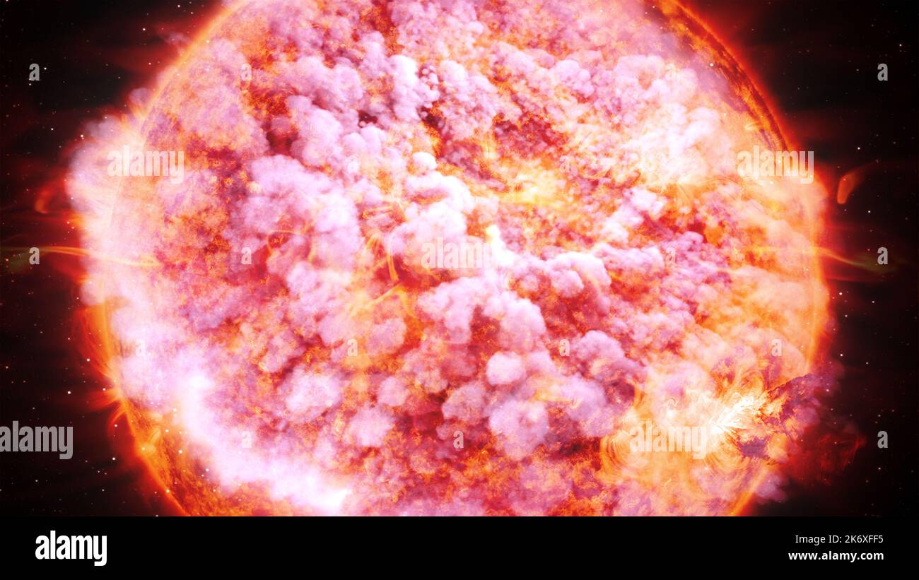 Fin del planeta Tierra. Explosión y bocanadas de nubes. ilustración 3d. Elementos de esta imagen proporcionados por la NASA. Foto de stock