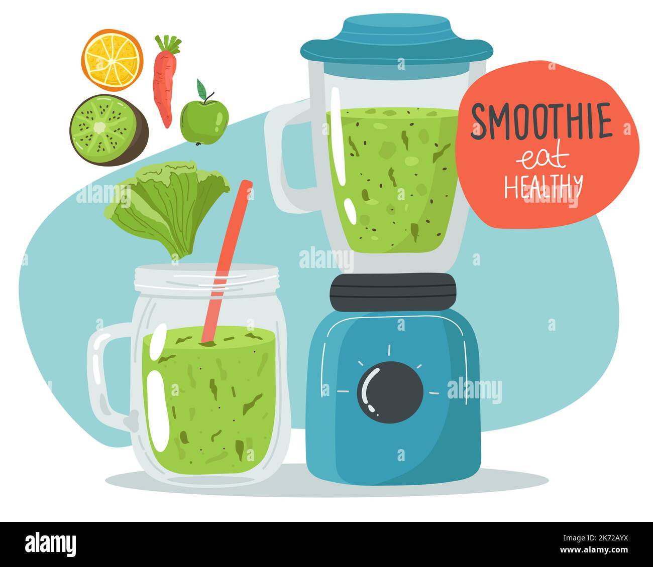 Juego de juicers multicolores con jugo en estilo de dibujos animados