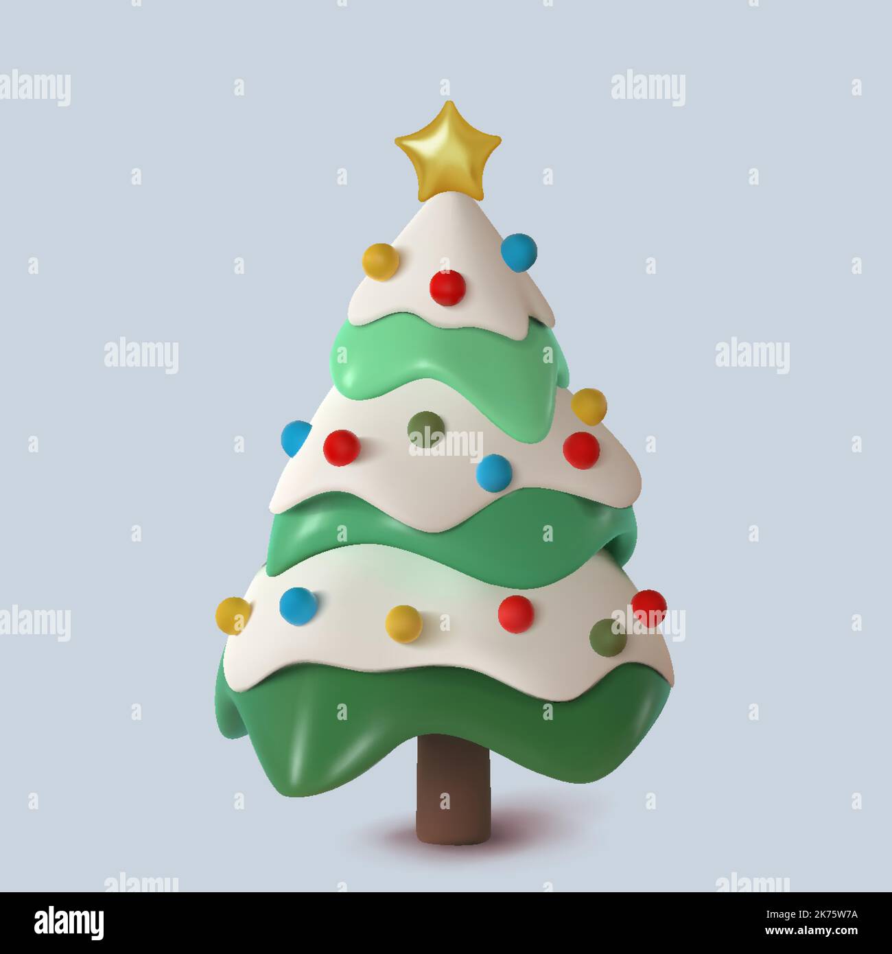 Árbol abstracto de Navidad de nieve decorado con juguetes. Ilustración de Vector 3D. Feliz Año Nuevo y Feliz Navidad. Ilustración del Vector