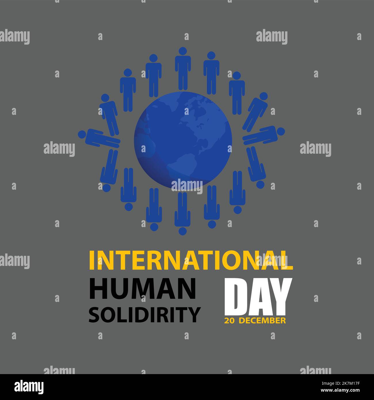 día internacional de la solidiridad humana 20 de diciembre tipografia con los humales en todo el mundo mapas vector. Ilustración del Vector