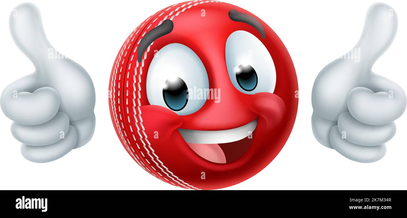 Cricket Ball Emoticon cara Emoji Cartoon icono Imagen Vector de stock
