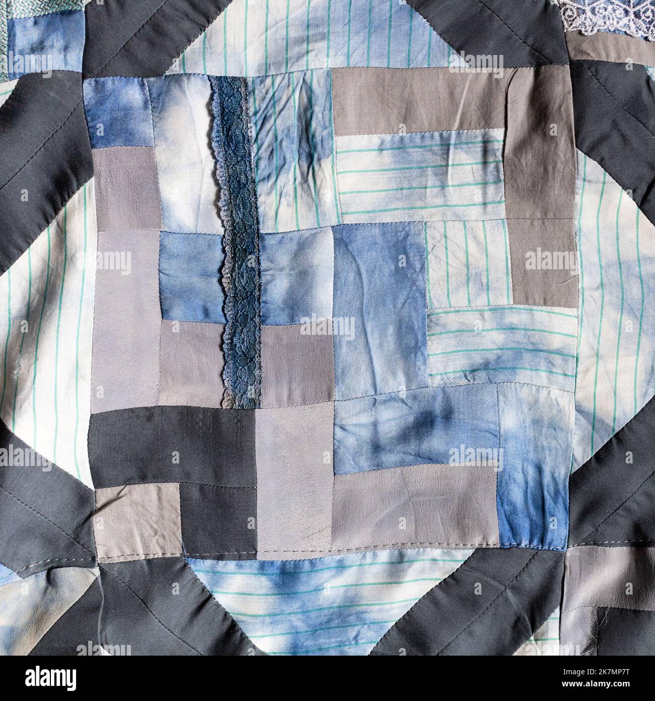 Colcha de patchwork de seda hecha a mano vintage -  México