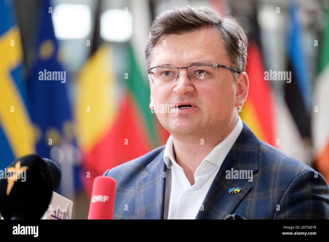 Bélgica, Bruselas, el 16 de mayo de 2022: Dmytro Ivanovytch Kuleba, Ministro de Asuntos Exteriores, asistió a una reunión sobre la guerra en Ucrania y las relaciones Foto de stock
