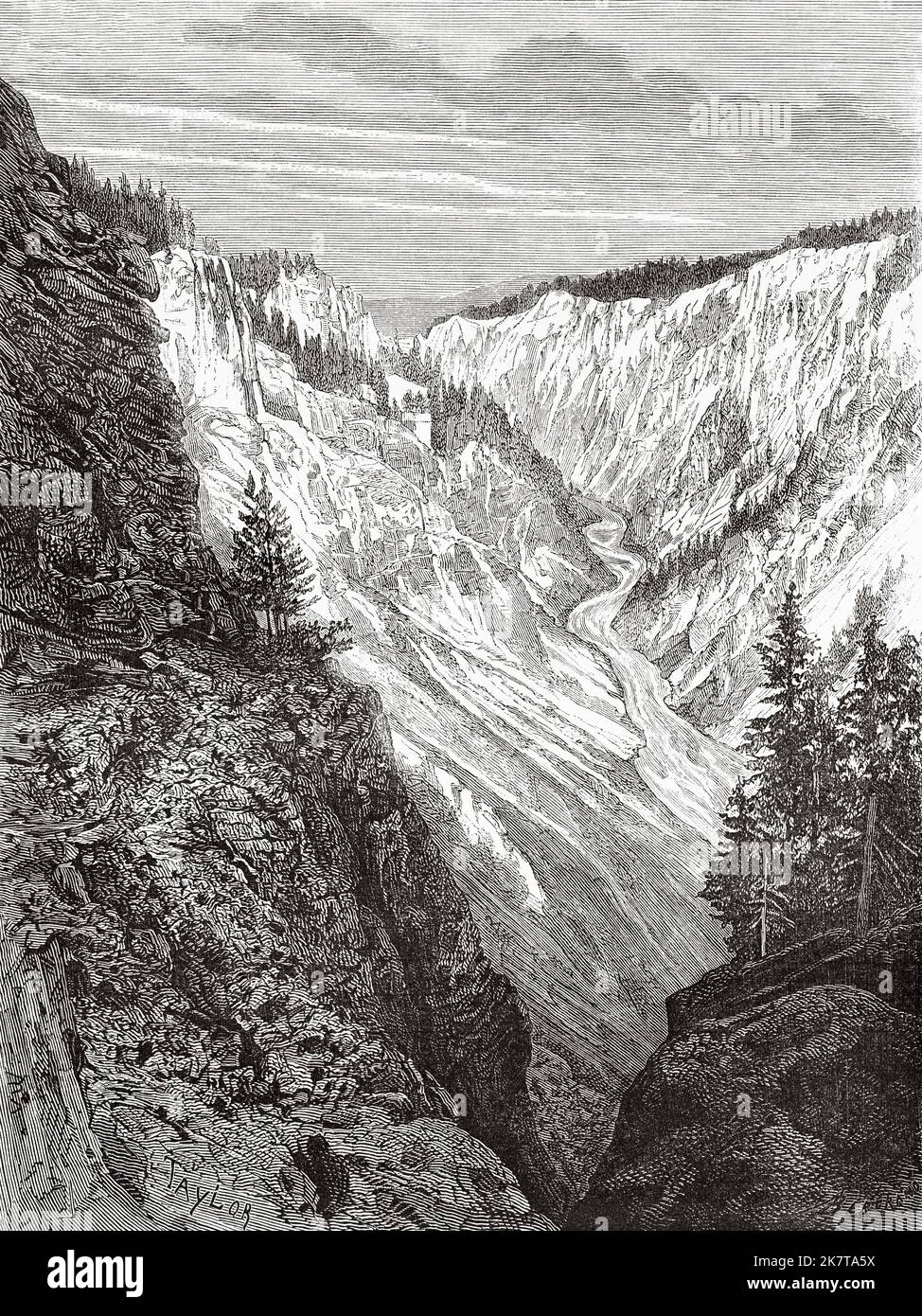 El Gran Cañón en Yellowstone. Parque Nacional de Yellowstone, Wyoming, EE.UU. Parque Nacional de los Estados Unidos por Ferdinand Vandeveer Hayden, Gustavus Cheyney Doane y Nathaniel Pitt Langford, 1870-1872 Foto de stock