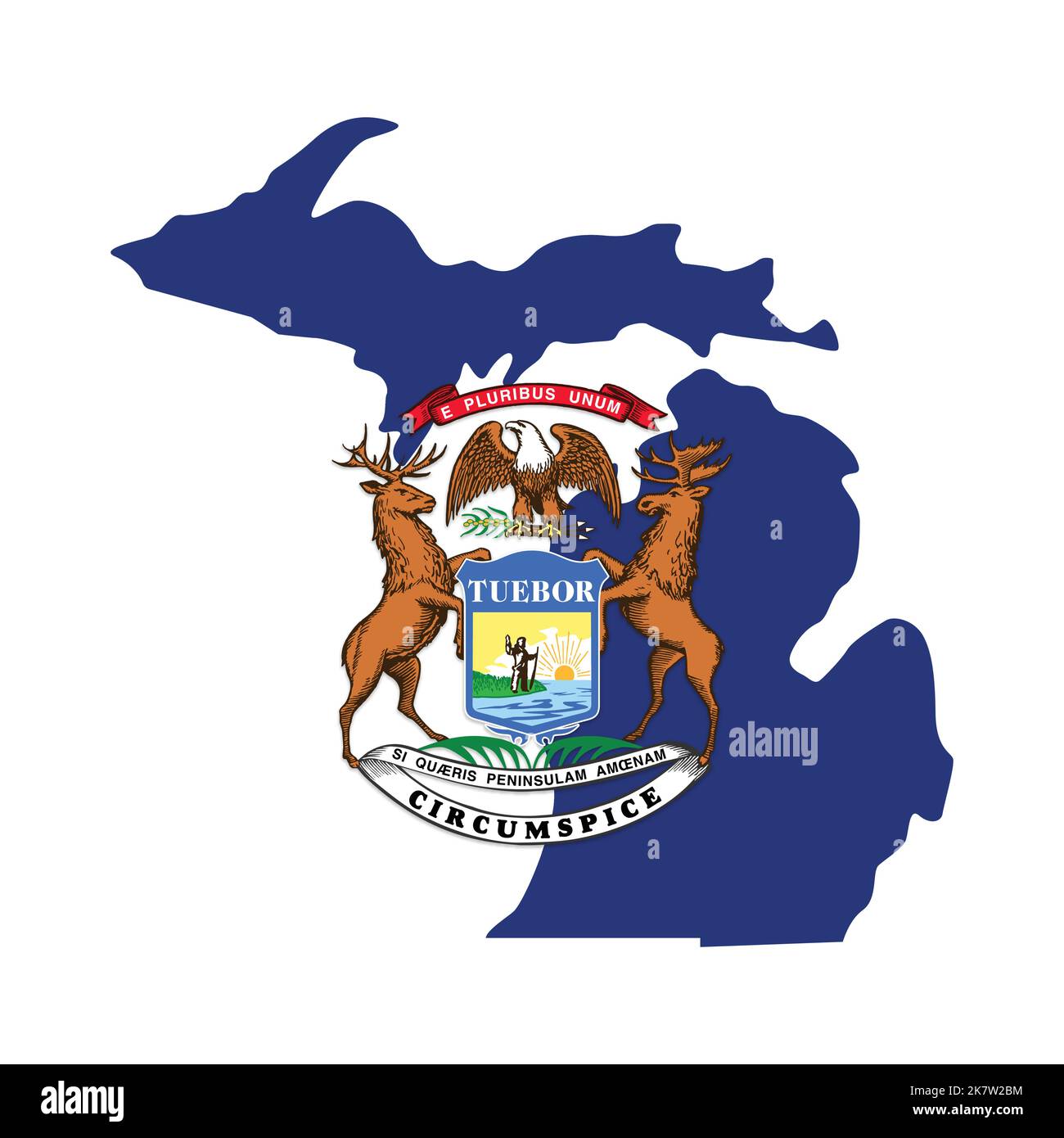 Bandera Michigan MI en forma de mapa estatal simplificada vector USA aislado sobre fondo blanco