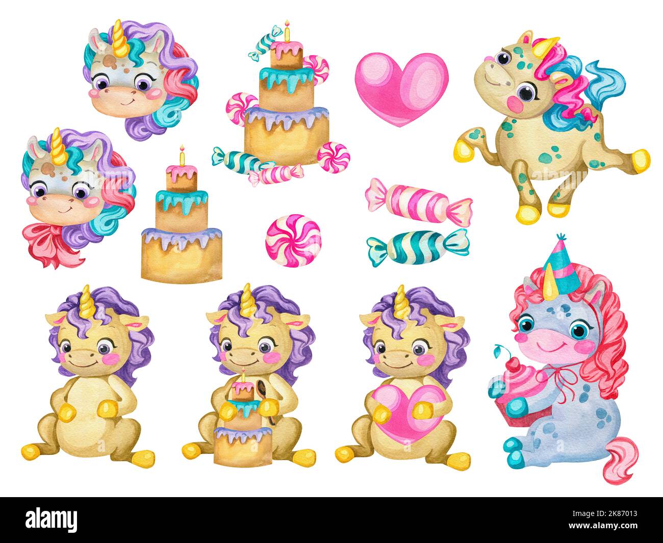 Feliz cumpleaños niña sosteniendo un pastel pastel decorado con toppers my  little pony fiesta de cumpleaños para 5 años globos al estilo de un  unicornio multicolor tema arcoiris idea para decorar fiesta