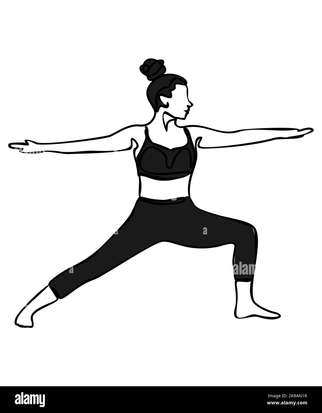 Mujer haciendo ejercicio en postura de yoga. Ilustración de silueta