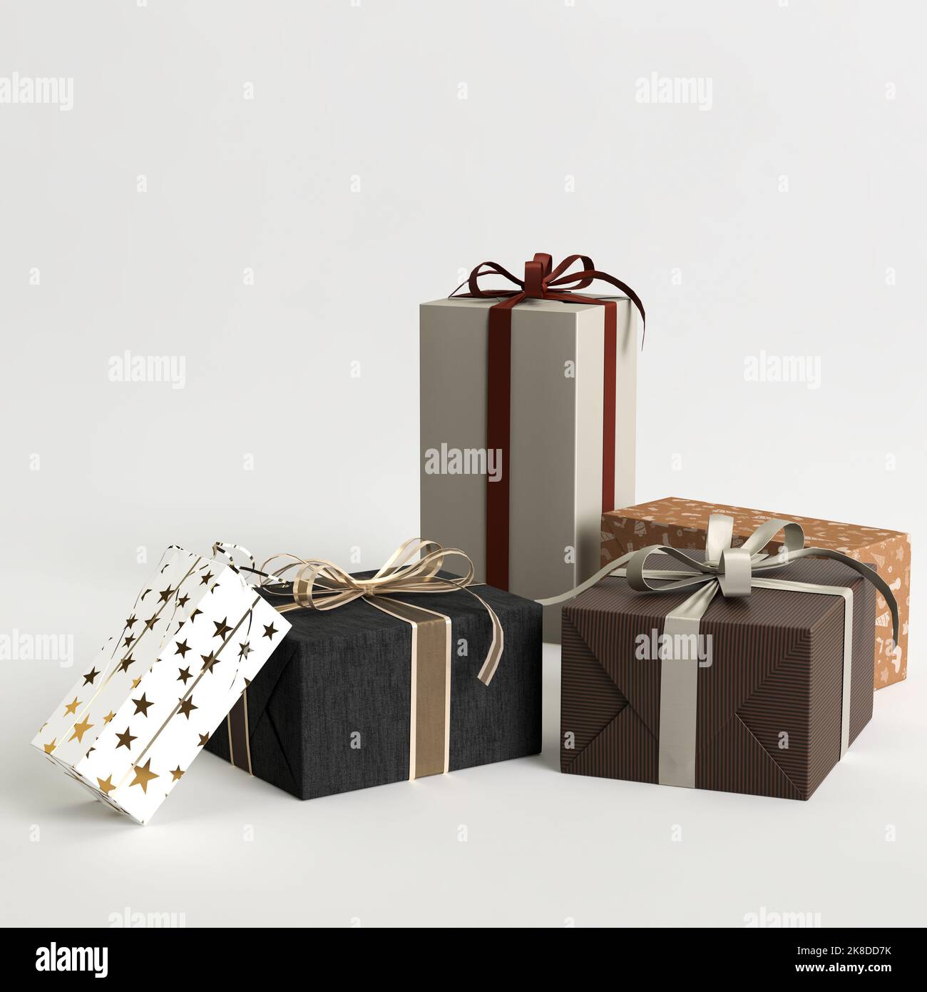 3d ilustración de muchas cajas de regalo sobre el día de navidad aisladas  sobre fondo blanco Fotografía de stock - Alamy