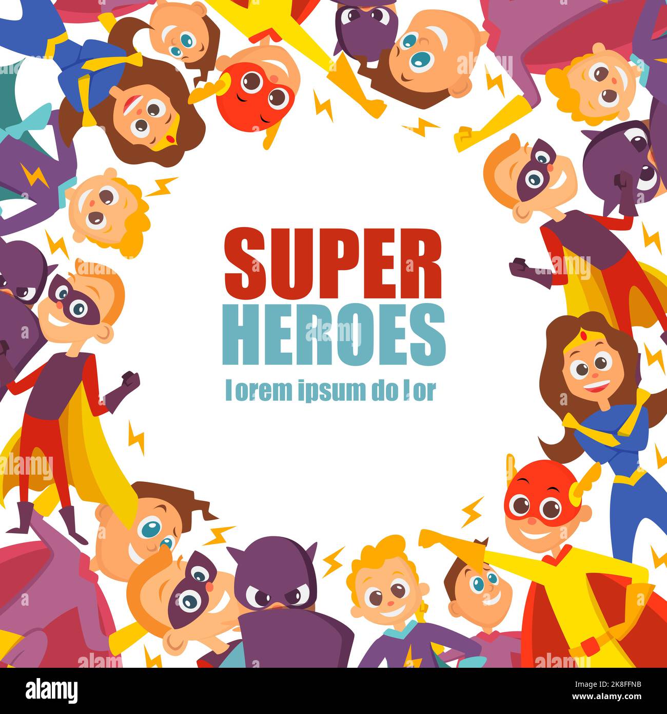 Superhéroes de fondo. Salvavidas personajes de fantasía héroes en ropa de látex y máscaras Plantillas de vectores Ilustración del Vector