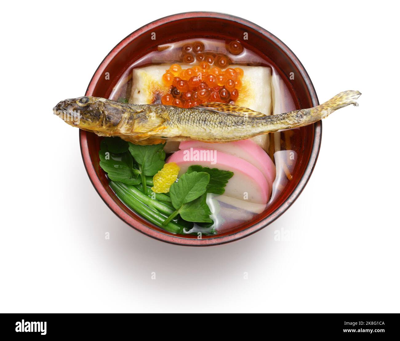Sendai Zoni; Zoni es una sopa especial que contiene mochi (pastel de arroz) que los japoneses comen el día de Año Nuevo. Este es zoni de la región de Sendai que g Foto de stock
