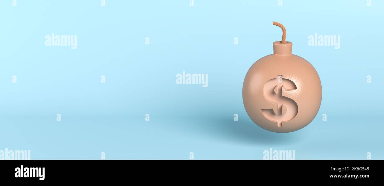 Concepto de riesgo empresarial: Una bomba con fusible y un signo de dólar grabado. Formato de banner web Foto de stock