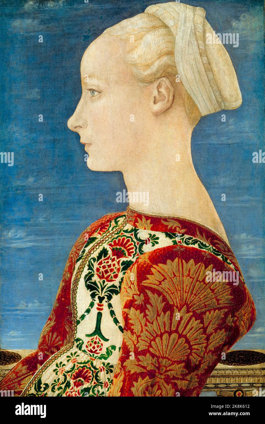Pintura de Antonio del Pollaiuolo, Perfil retrato de una joven, óleo sobre panel, 1465 Foto de stock
