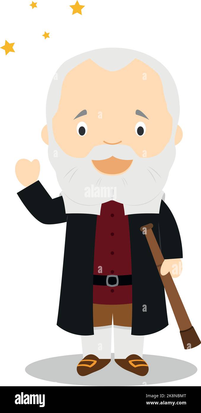 Galileo Galilei personaje de dibujos animados. Ilustración de vectores. Colección de historia para niños. Ilustración del Vector