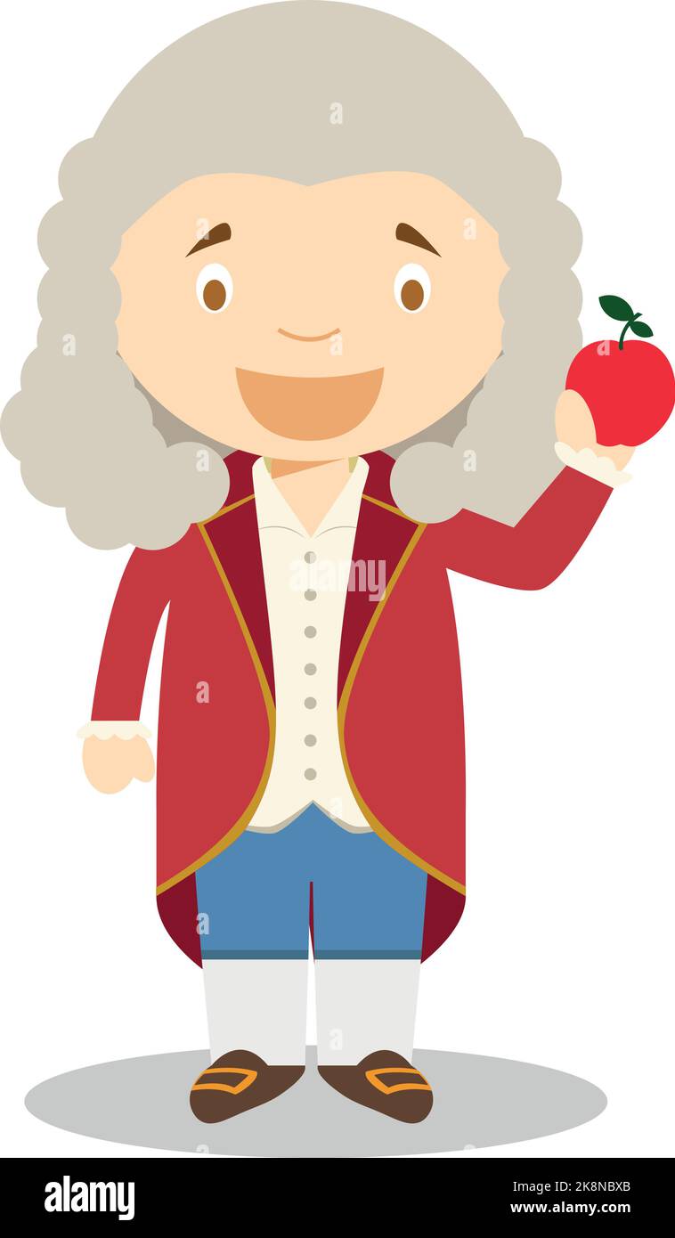 Personaje de dibujos animados de Isaac Newton. Ilustración de vectores. Colección de historia para niños. Ilustración del Vector