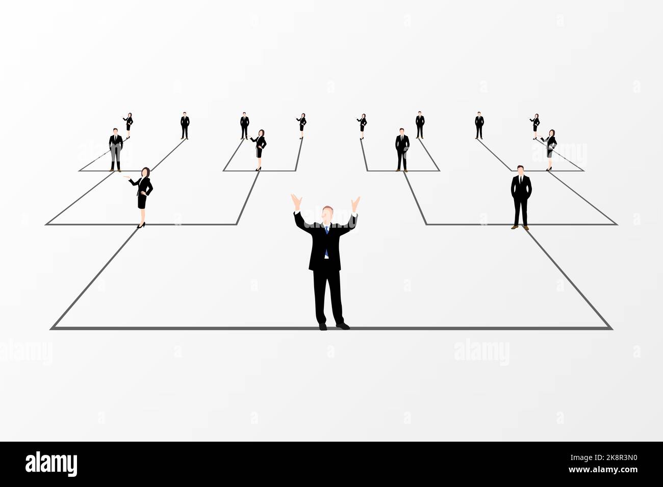 Organigrama. Jerarquía corporativa. Red empresarial. Pirámide