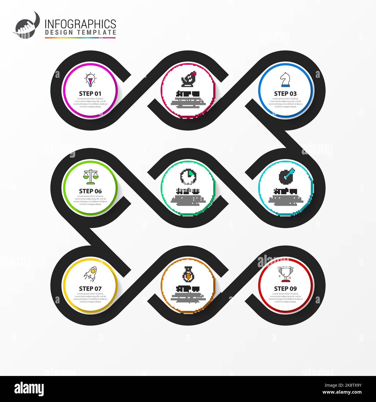 Plantilla De Diseño Infográfico Concepto De Línea De Tiempo Con 9 Pasos Se Puede Utilizar Para 0424