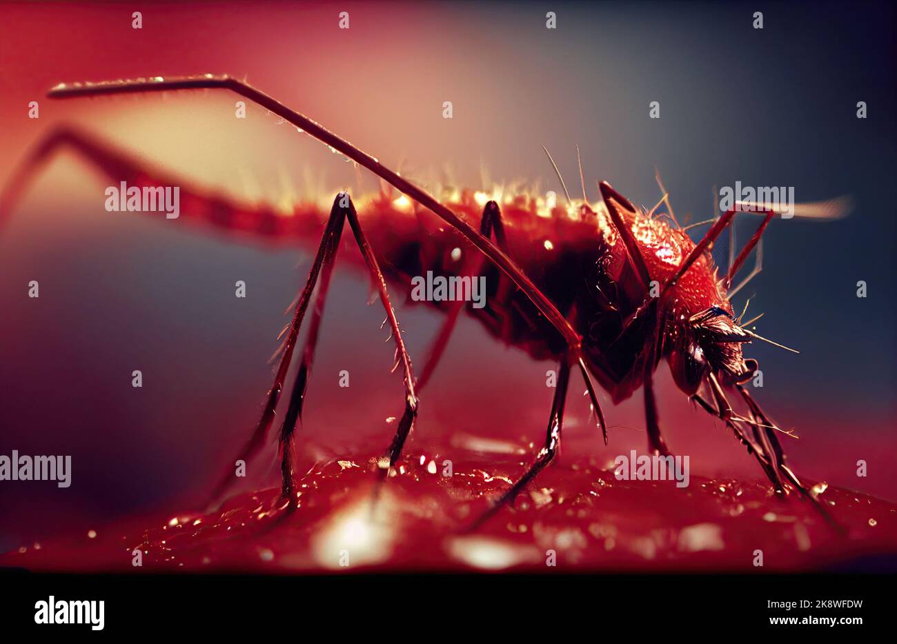 Un mosquito está chupando sangre humana en una inyección de primer