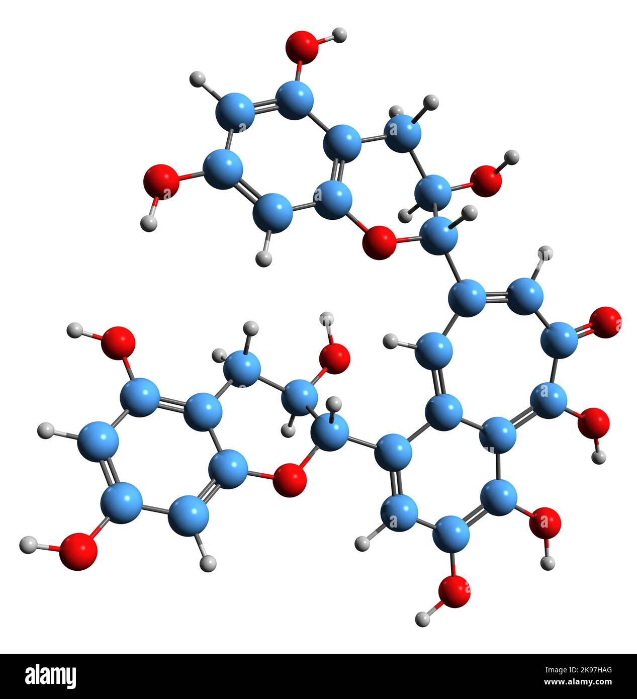 3D imagen de la fórmula esquelética Theaflavin estructura química