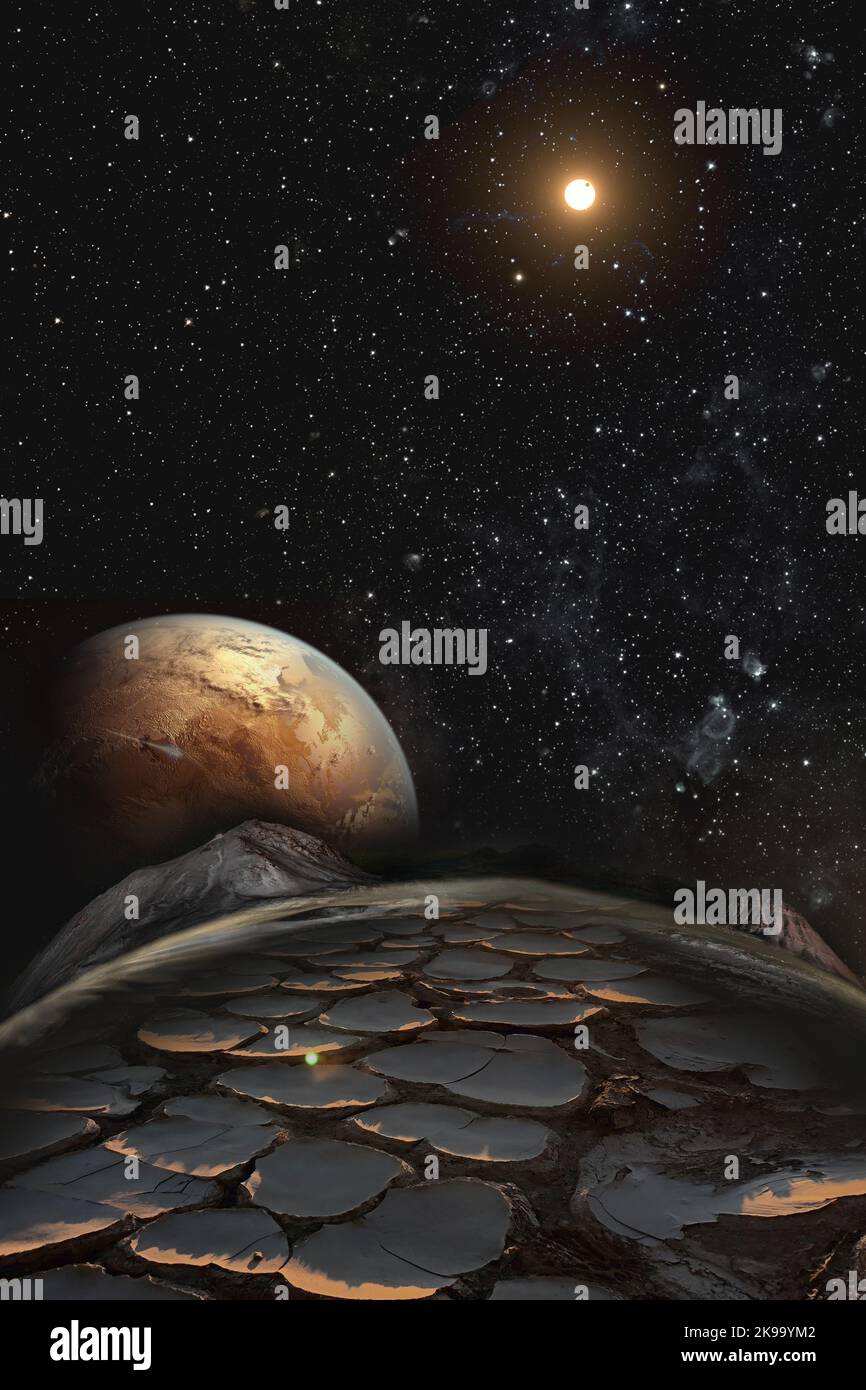 Abstracto planeta alienígena ficticio en el espacio exterior. Elementos de esta imagen proporcionados por la NASA. Foto de stock