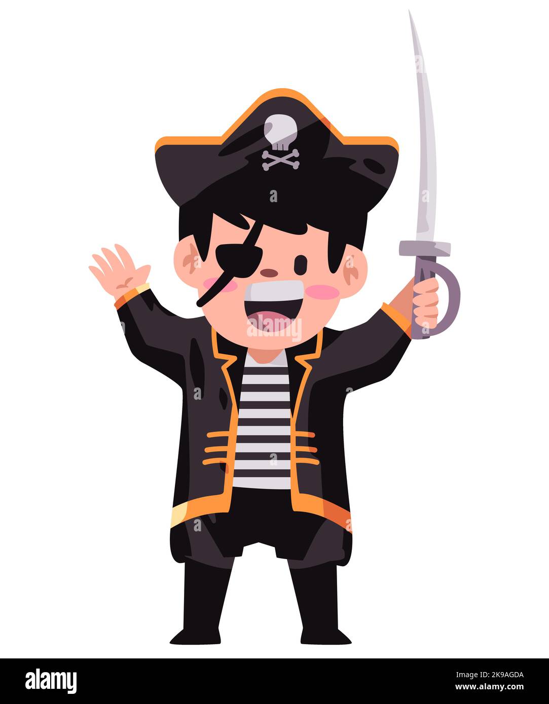 Pirata capitán piratería marinero traje niños pose de pie Ilustración del Vector