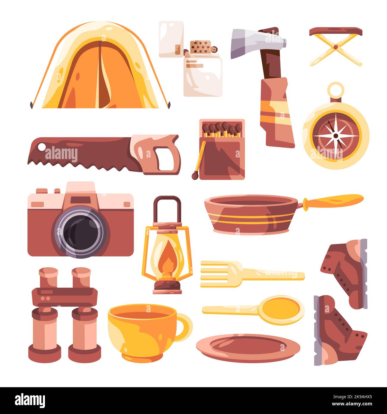Colección conjunto icono ilustración objeto para camping trekking aventura actividades al aire libre Ilustración del Vector