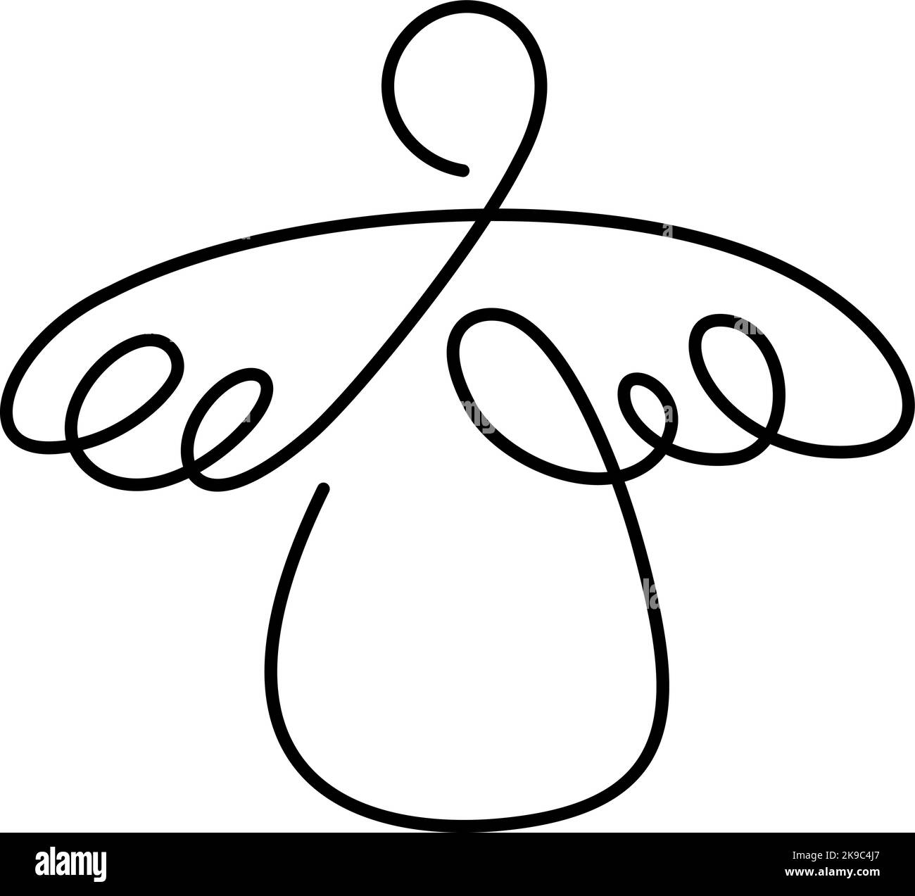 Ángel de Navidad vectorial simple con alas, dibujo de líneas continuas, tatuaje pequeño, estampado para ropa y diseño de logotipo, emblema o silueta un solo Ilustración del Vector