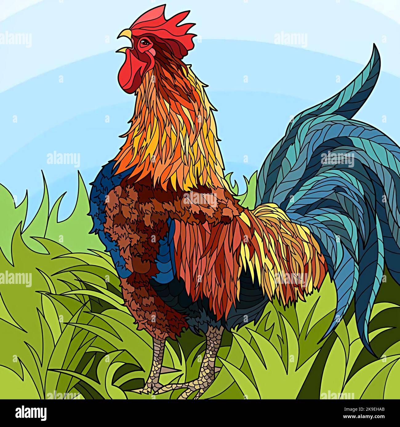 ilustración de un gallo cantando Fotografía de stock - Alamy