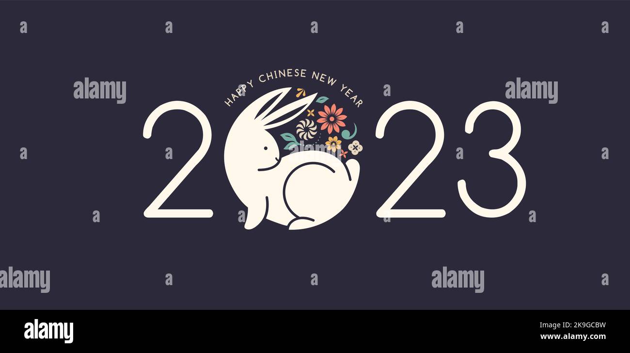 Feliz año nuevo Ilustración vectorial con origami 2023 años Números Bunny  Annual animal zodiaco signo de 2023 en el calendario chino. Año del Imagen  Vector de stock - Alamy