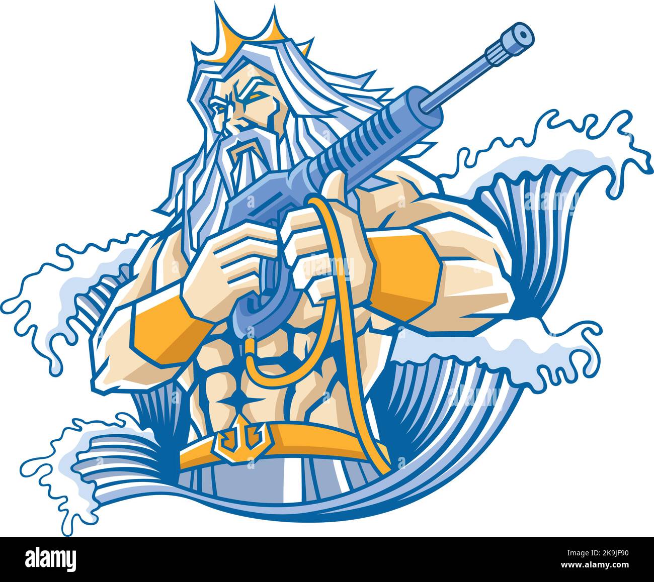 Poseidon sosteniendo una pistola de agua de alta presión Ilustración del Vector