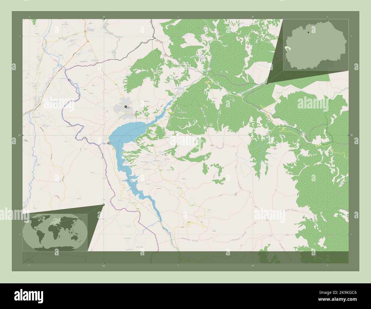 Debar, municipio de Macedonia. Abra Street Map. Ubicaciones de las