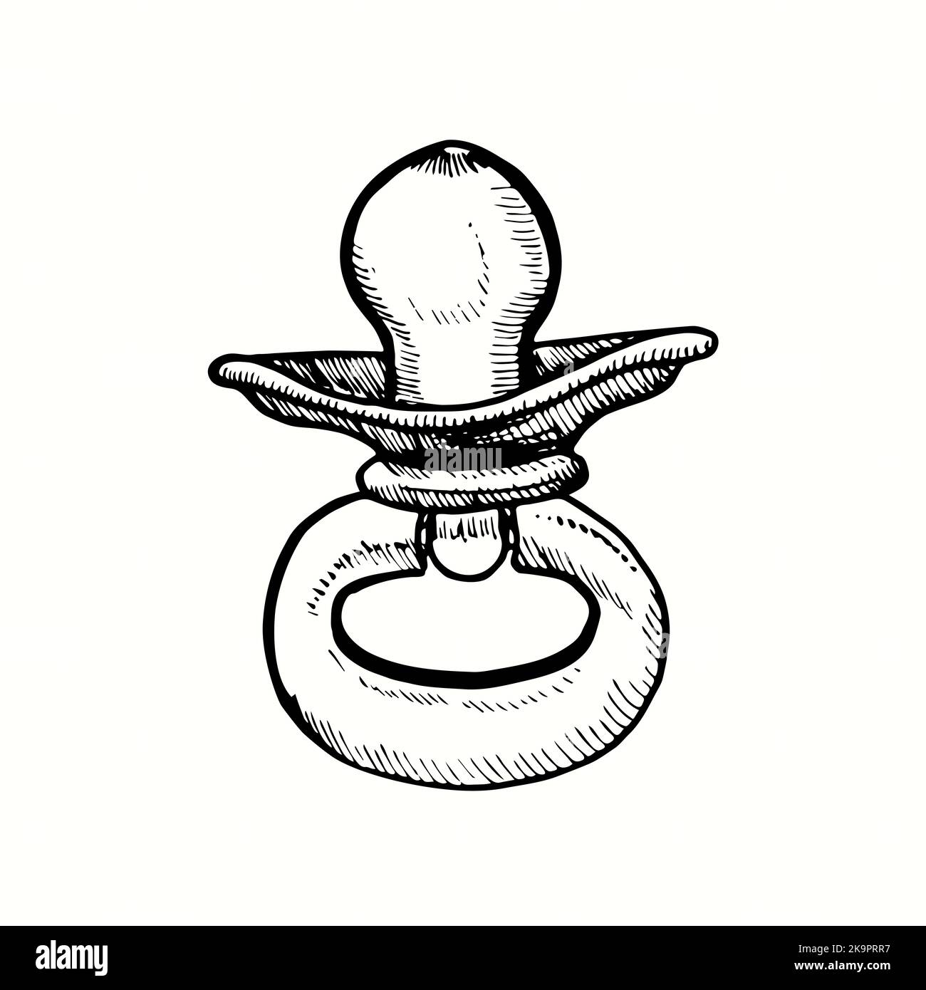 Chupete. Dibujo de garabatos en blanco y negro en estilo de madera