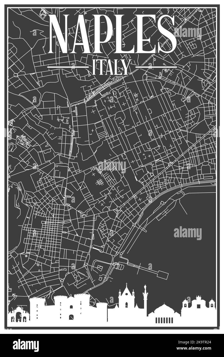 Mapa Impreso De La Red De Calles Del Centro Dibujado A Mano De NÁpoles Italia Imagen Vector De 7376