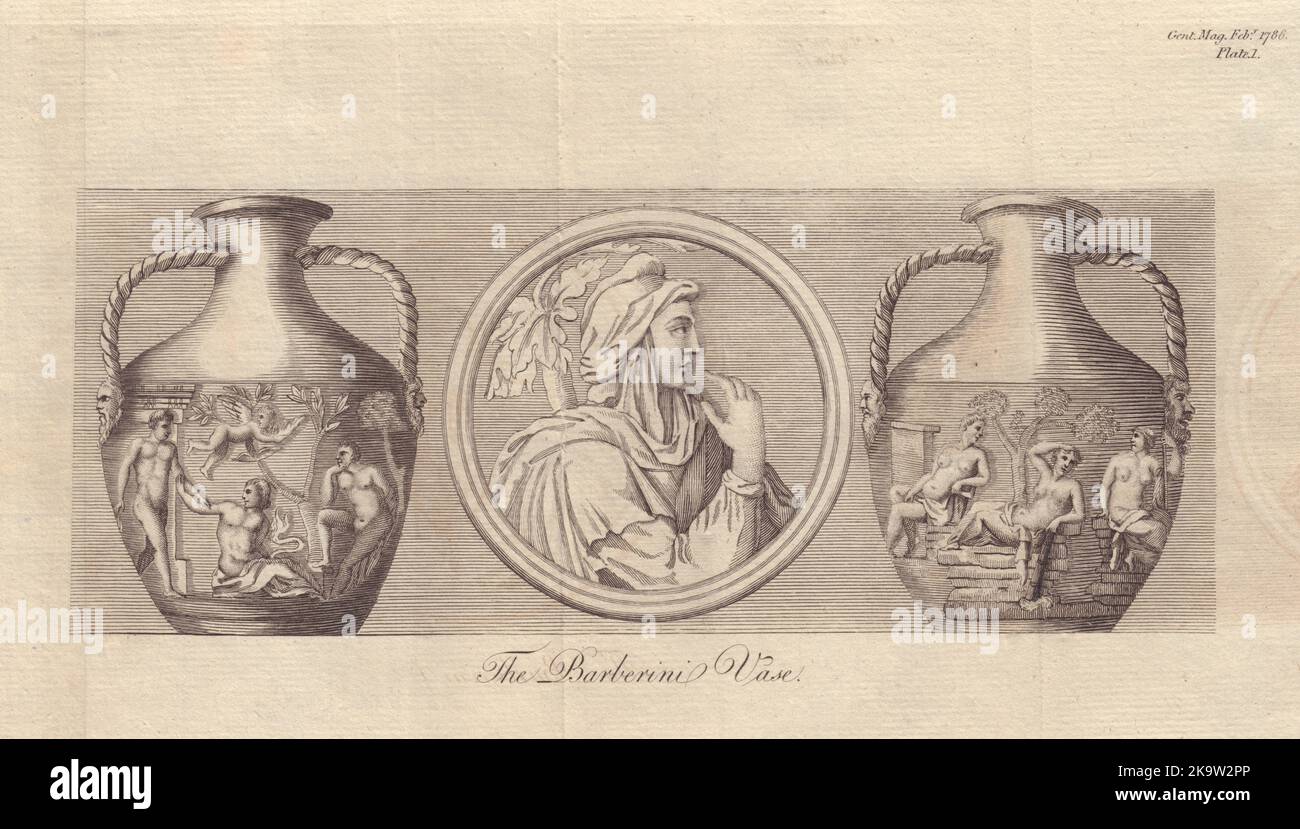 El jarrón Barberini o Portland. Cerámica romana. Decorativo. CABALLEROS MAG 1786 Foto de stock