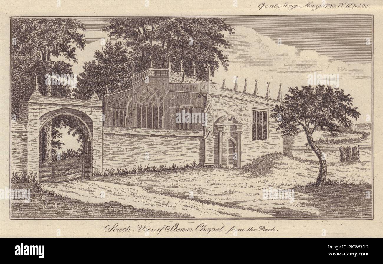 Steane iglesia, San Pedro de Steane Park, Northamptonshire. CABALLEROS MAG 1790 Foto de stock