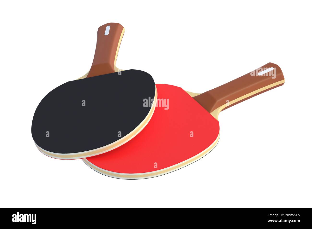 Palas de ping pong aisladas sobre fondo blanco. Juego para el ocio. Equipo deportivo. Competencia internacional. Tenis de mesa. 3d renderizar Foto de stock