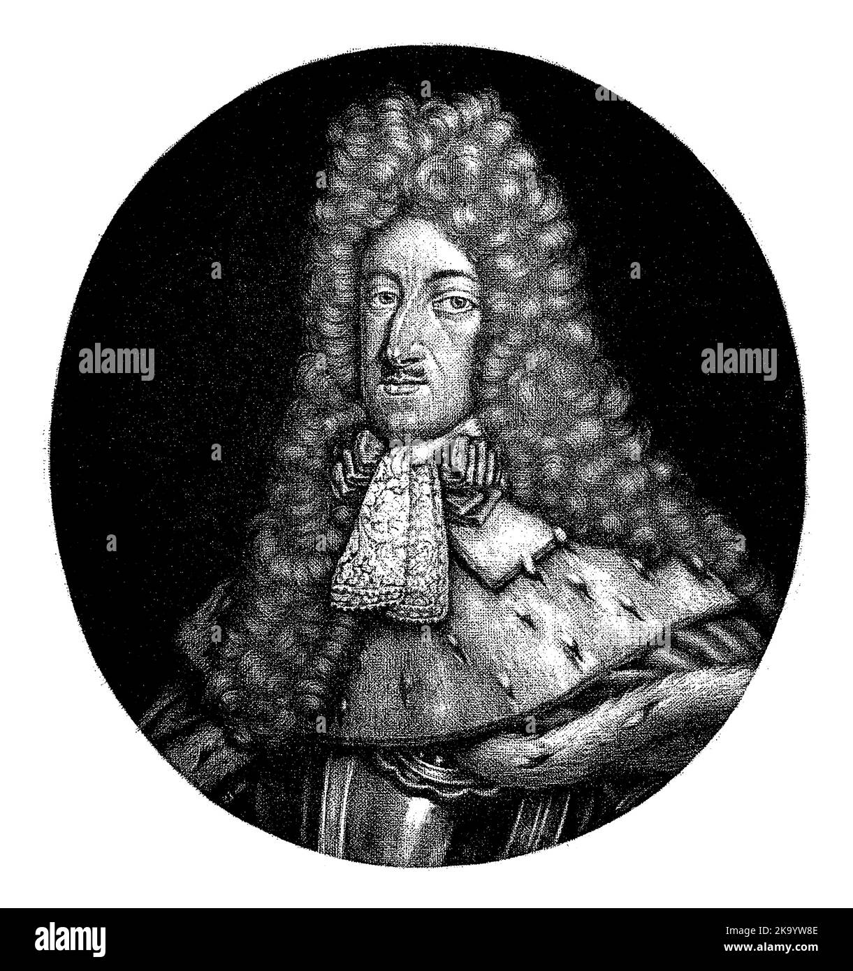 Maximiliano Emanuel II, Elector de Baviera y Gobernador de los Países Bajos del Sur. Lleva un arnés y un collar de encaje. Foto de stock
