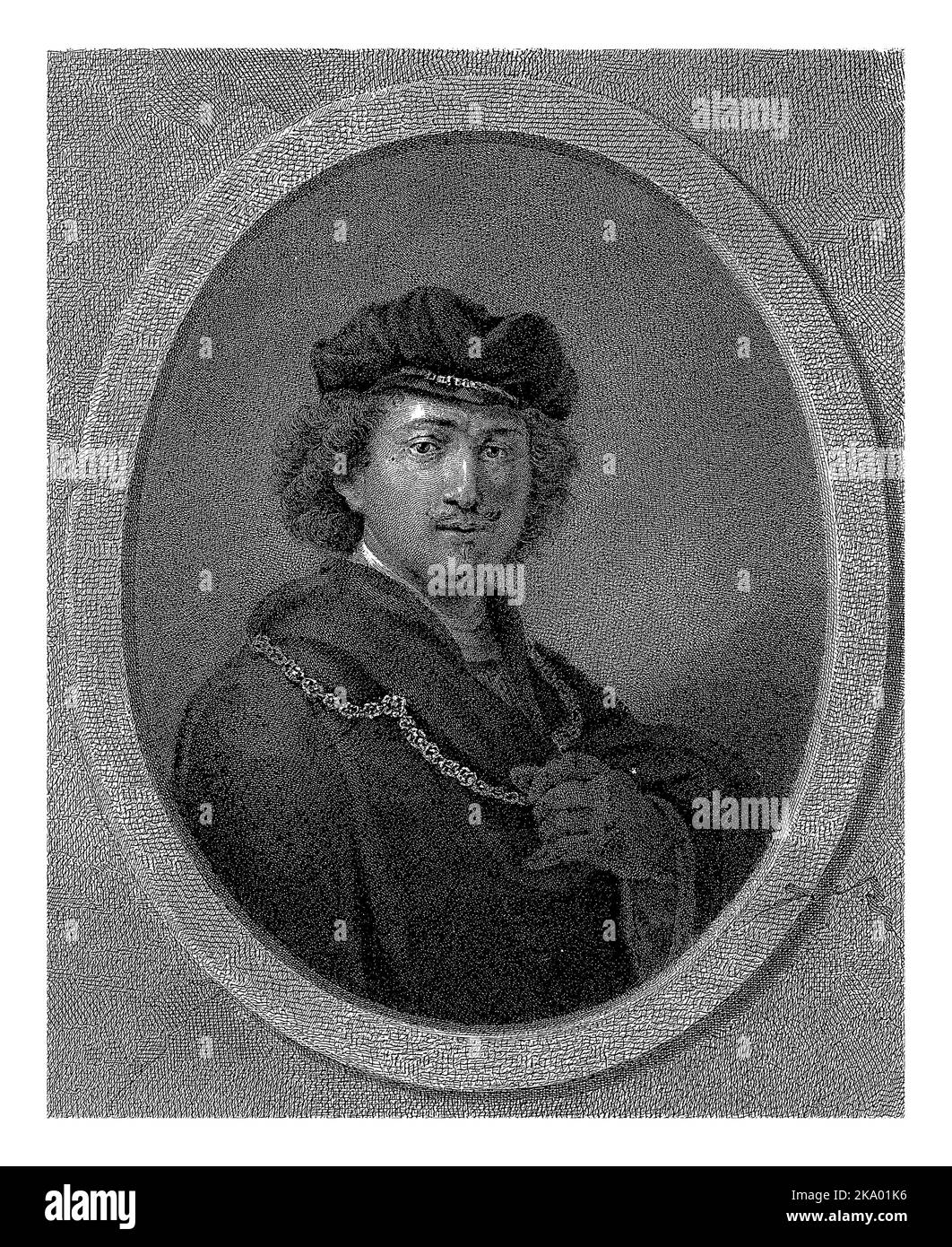 Retrato de un hombre con sombrero de terciopelo y collar. Debajo del retrato: Retrato No. II Foto de stock