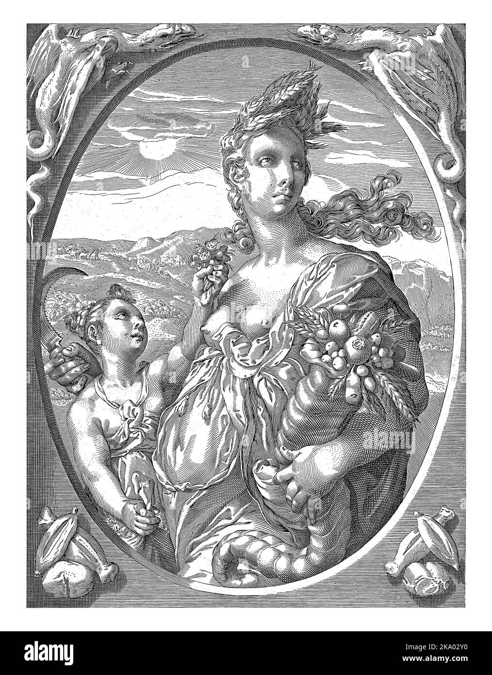 Ceres, diosa de la agricultura, como la encarnación de la abundancia de la tierra. Ella está adornada con una corona de mazorcas de maíz, y en su brazo tiene Th Foto de stock