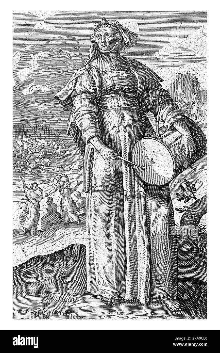 En primer plano Miriam, la hermana de Aarón y Moisés. Al fondo, Miriam