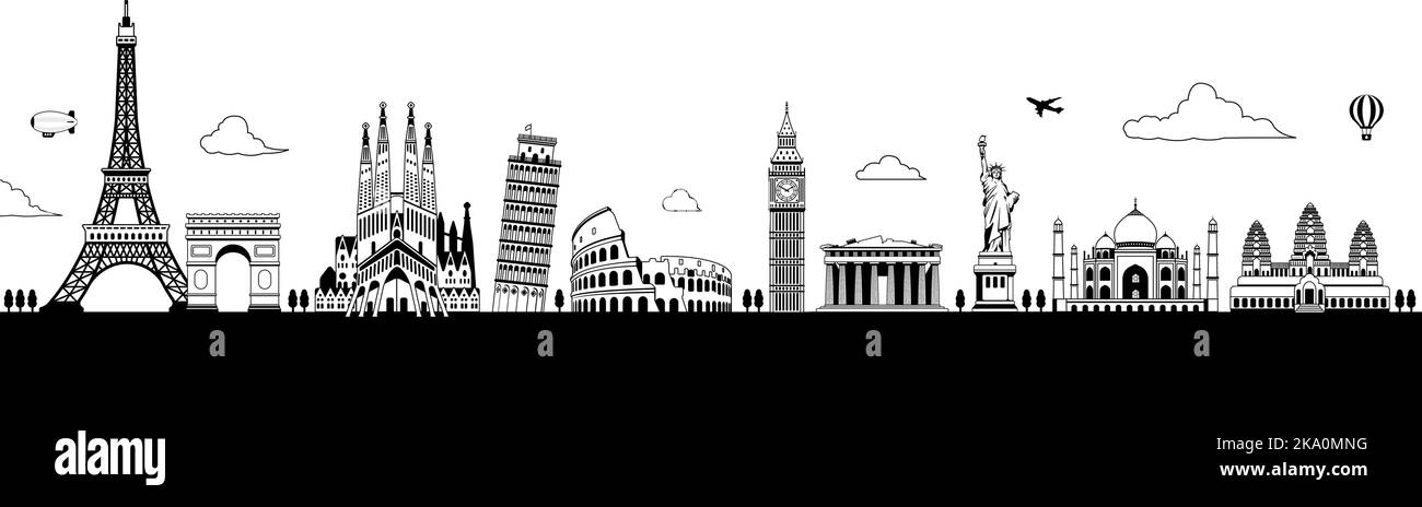 Patrimonio de la Humanidad / edificios famosos monumentos ilustración vectorial ( lado a lado ) Ilustración del Vector