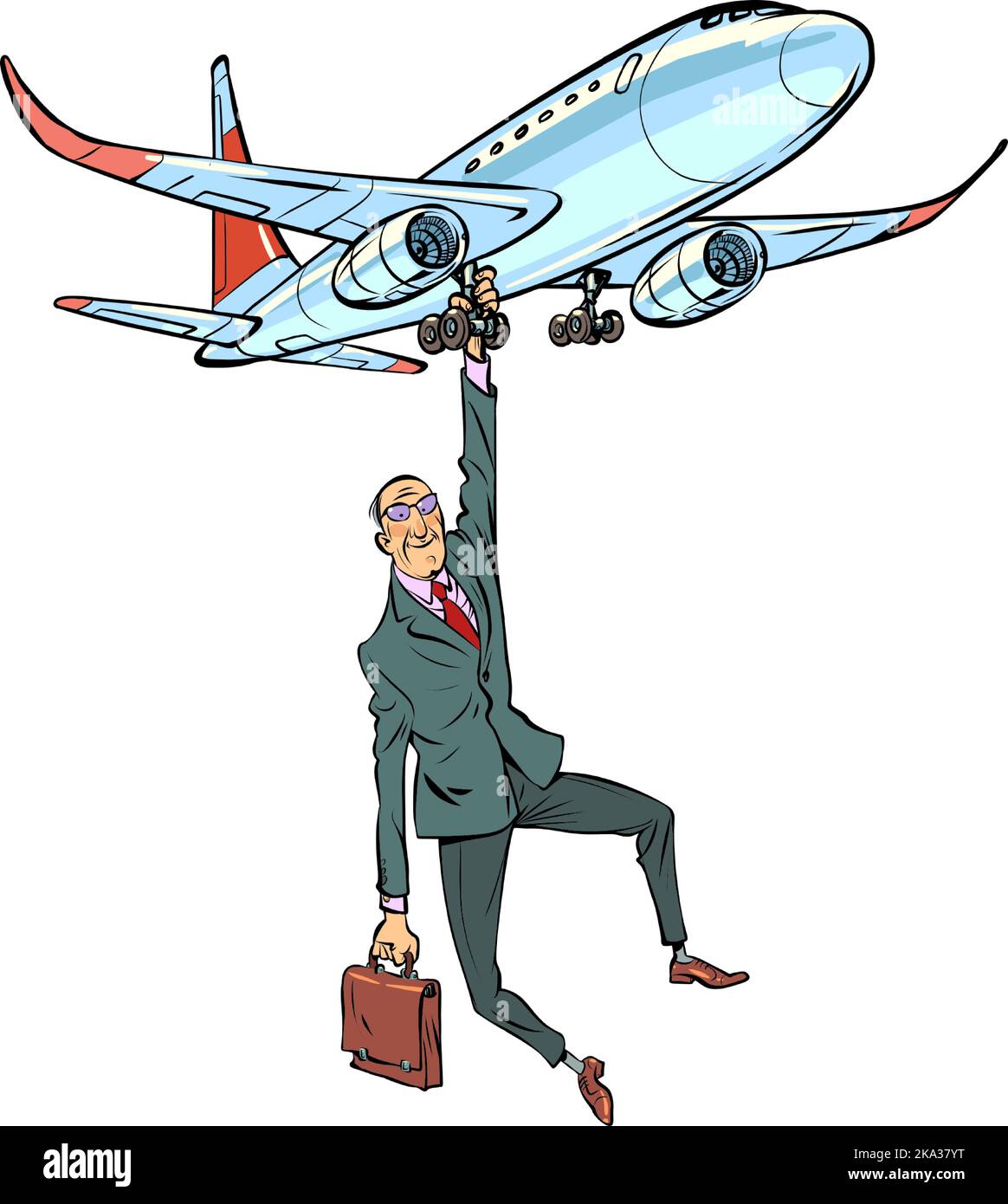 Reubicación de empresas. Un hombre de negocios está volando en un avión. Concepto de migración económica Ilustración del Vector