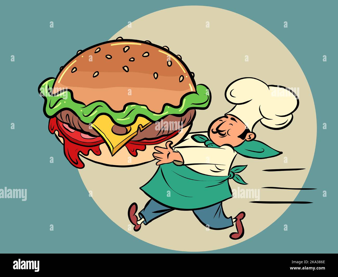 hamburguesa y chef hombre, restaurante de comida rápida de la calle cocina Ilustración del Vector
