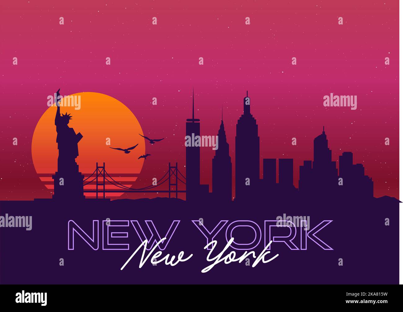 Nueva York, EE.UU. Paisaje Skyline Gráfico vectorial Ilustración del Vector